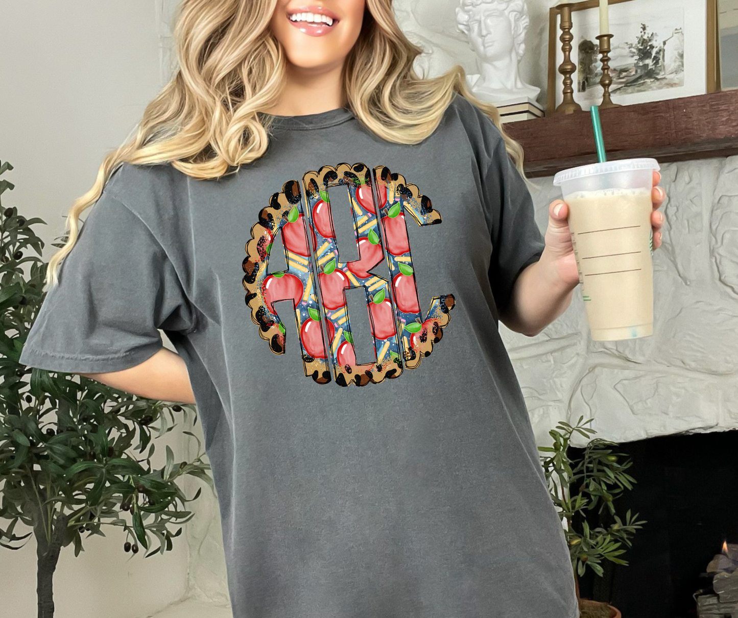 Leopard Apple Teacher Monogram