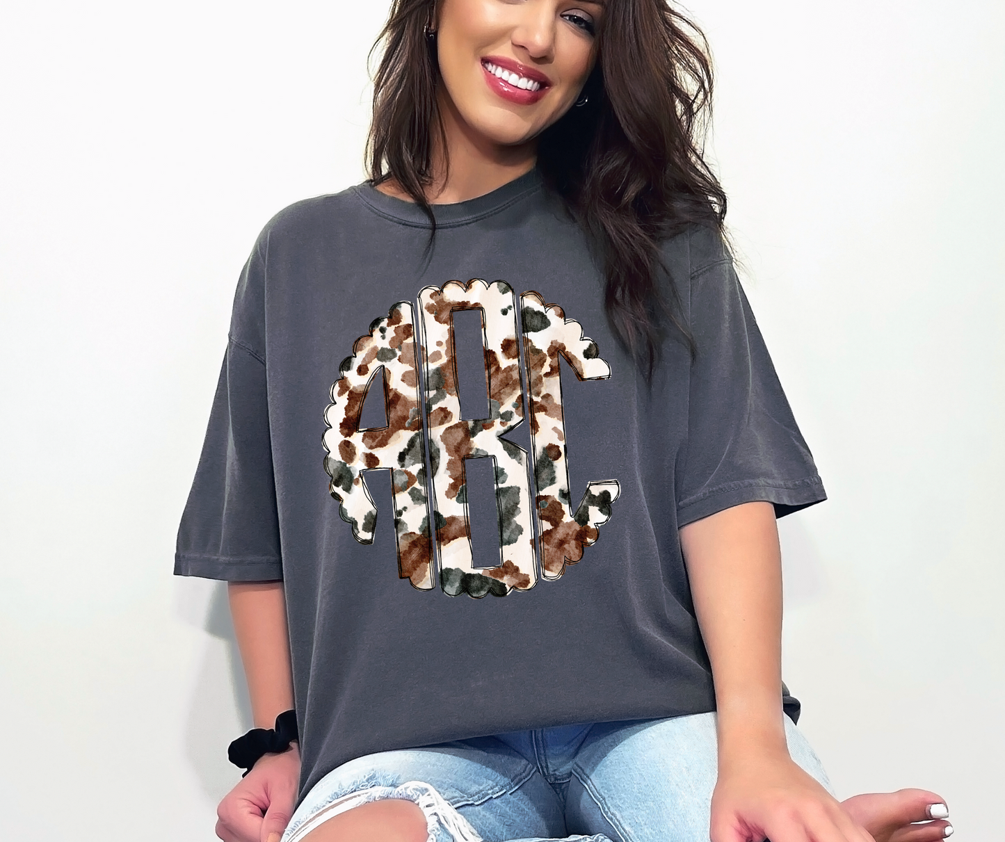 Cow print monogram tee