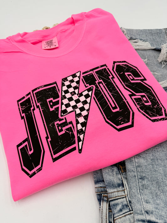 Jesus Lightening Bolt (direct to garment printed on Comfort colors tee)