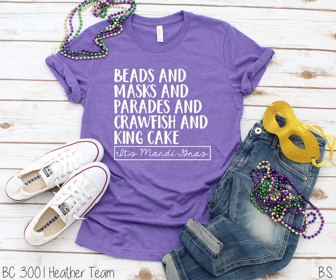 Beads, masks, parades, crawfish, and king cake