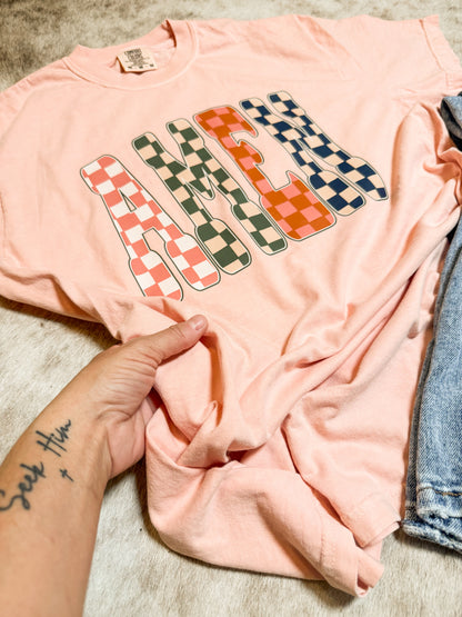 Amen checkered tee