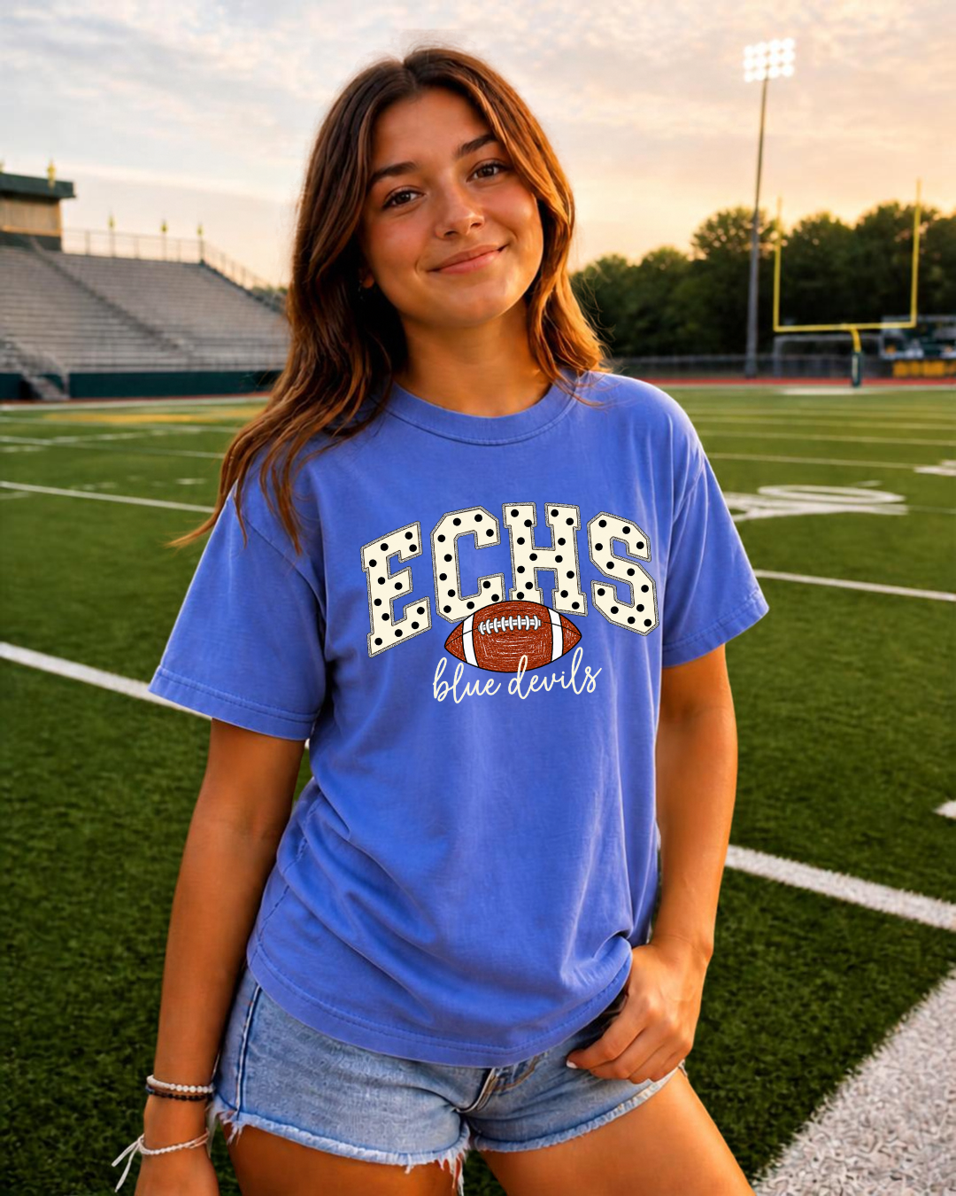 ECHS Polka Dot Football Tee