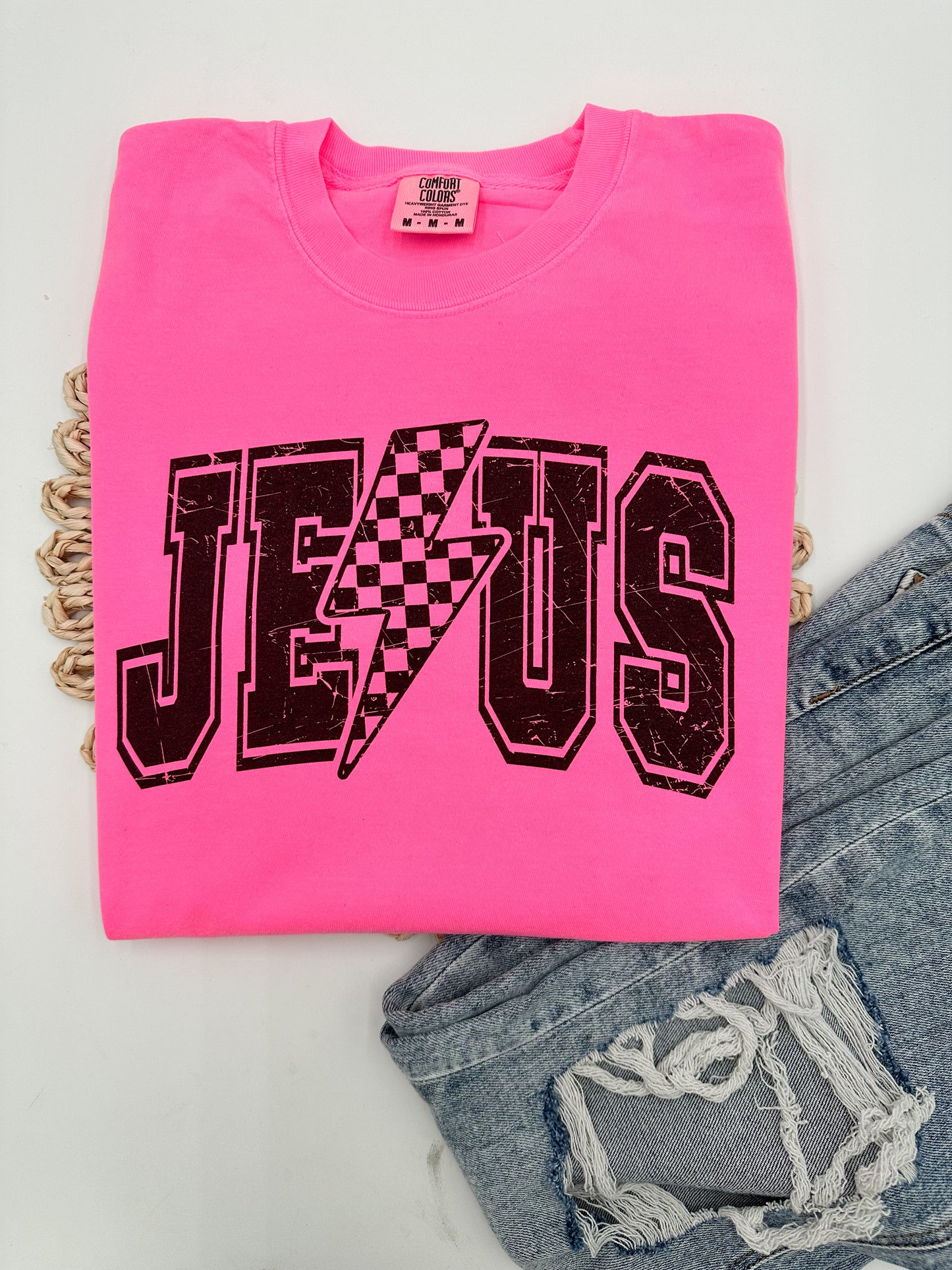 Jesus Lightening Bolt (direct to garment printed on Comfort colors tee)