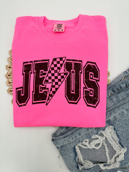 Jesus Lightening Bolt (direct to garment printed on Comfort colors tee)