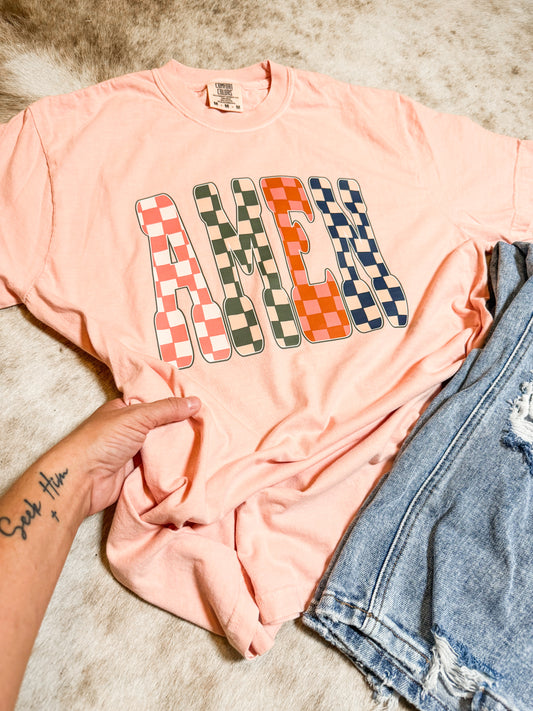 Amen checkered tee