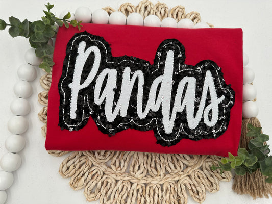 Sequin Embroidered Panda Comfort Colors Tee (Adult only has red option, Grey Available in youth and adult with red sequins)