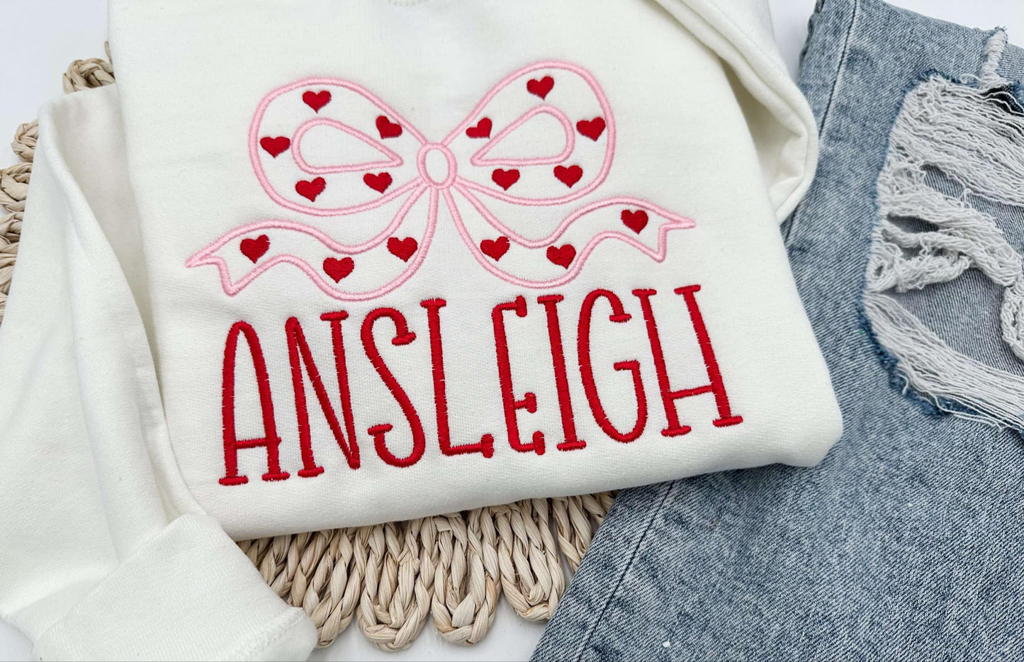Valentine's Bow Embroidery Sweatshirt